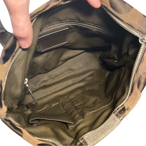 Coach Signature Stripe Khaki Gold Tote Bag Canvas & Patent Leather w/ Hang Tags - Picture 6 of 14